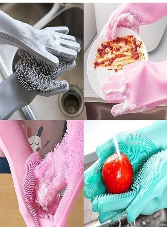D- Search Magic Silicone Dish Washing Gloves, Silicon Cleaning Gloves, Silicon Hand Gloves for Kitchen Dishwashing and Pet Grooming, Great for Washing Dish, Car, Bathroom (Multicolour, 1 Pair) - Image 4